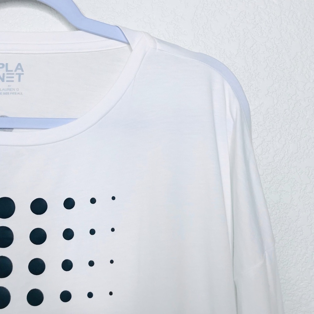 PLANET BY LAUREN G Dot Dot Dot Luxury Boxy T-Shirt White Black - Picture 7 of 13